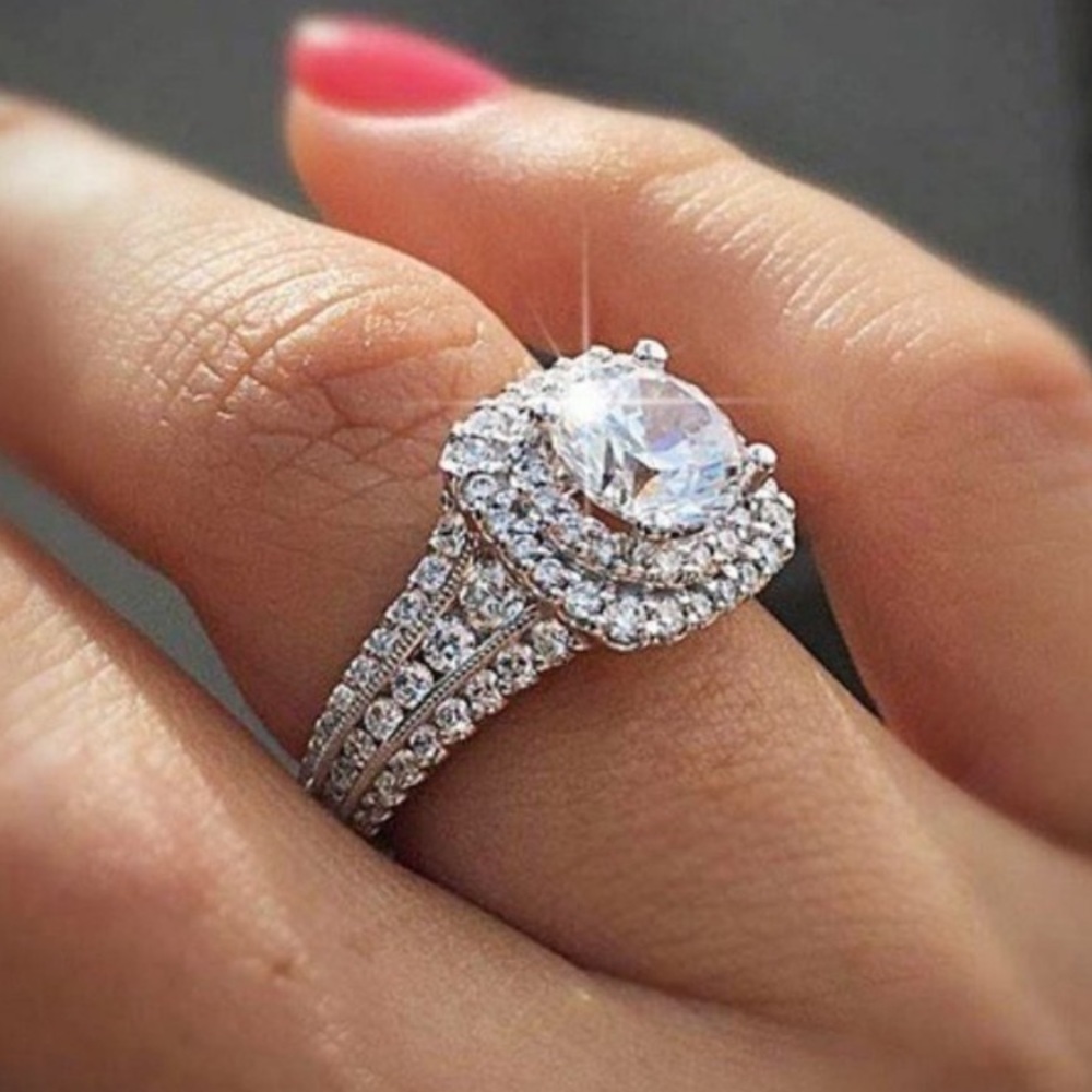 NEW 925 Sterling Silver Diamond Halo Ring